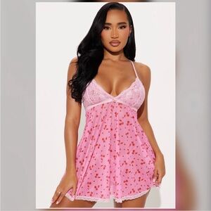 Fashion Nova Pink Floral Lace Chemise